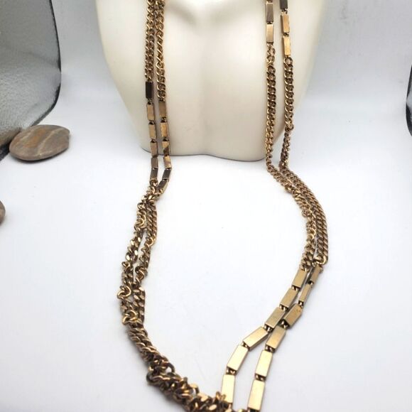 Gold toned tube estate long length luxe necklace - Picture 1 of 3